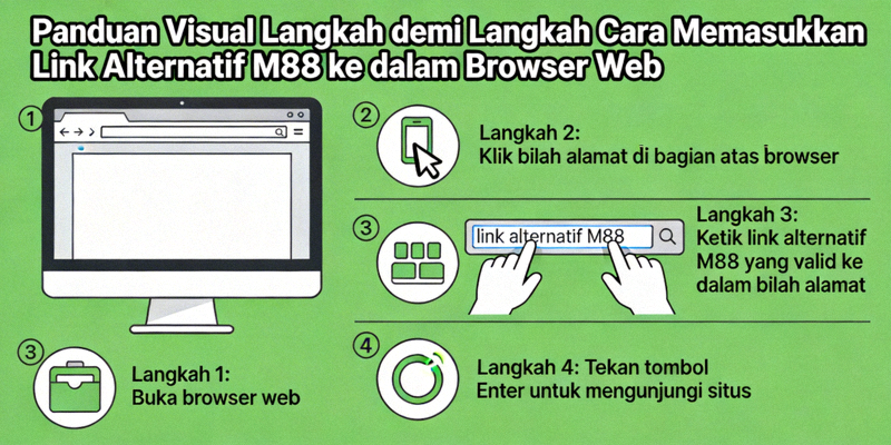 Panduan visual langkah demi langkah cara memasukkan link alternatif M88 ke dalam browser web